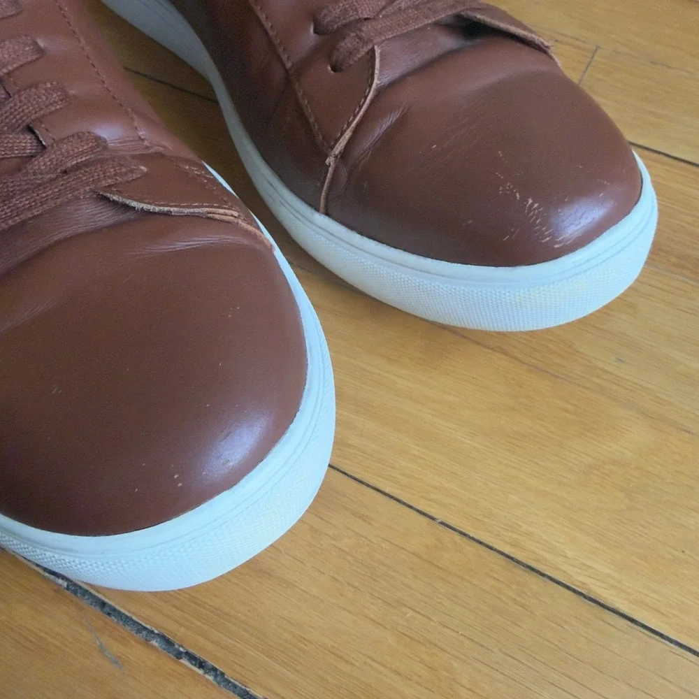 Brooks‎ Brothers Red Fleece Mens Cognac Brown Leather Low Top Sneakers Shoes